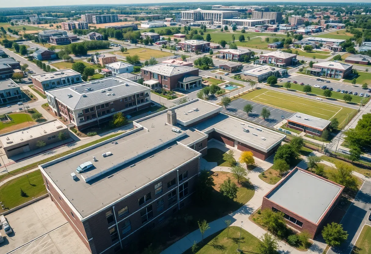 Aerial view of Oklahoma City schools under construction.