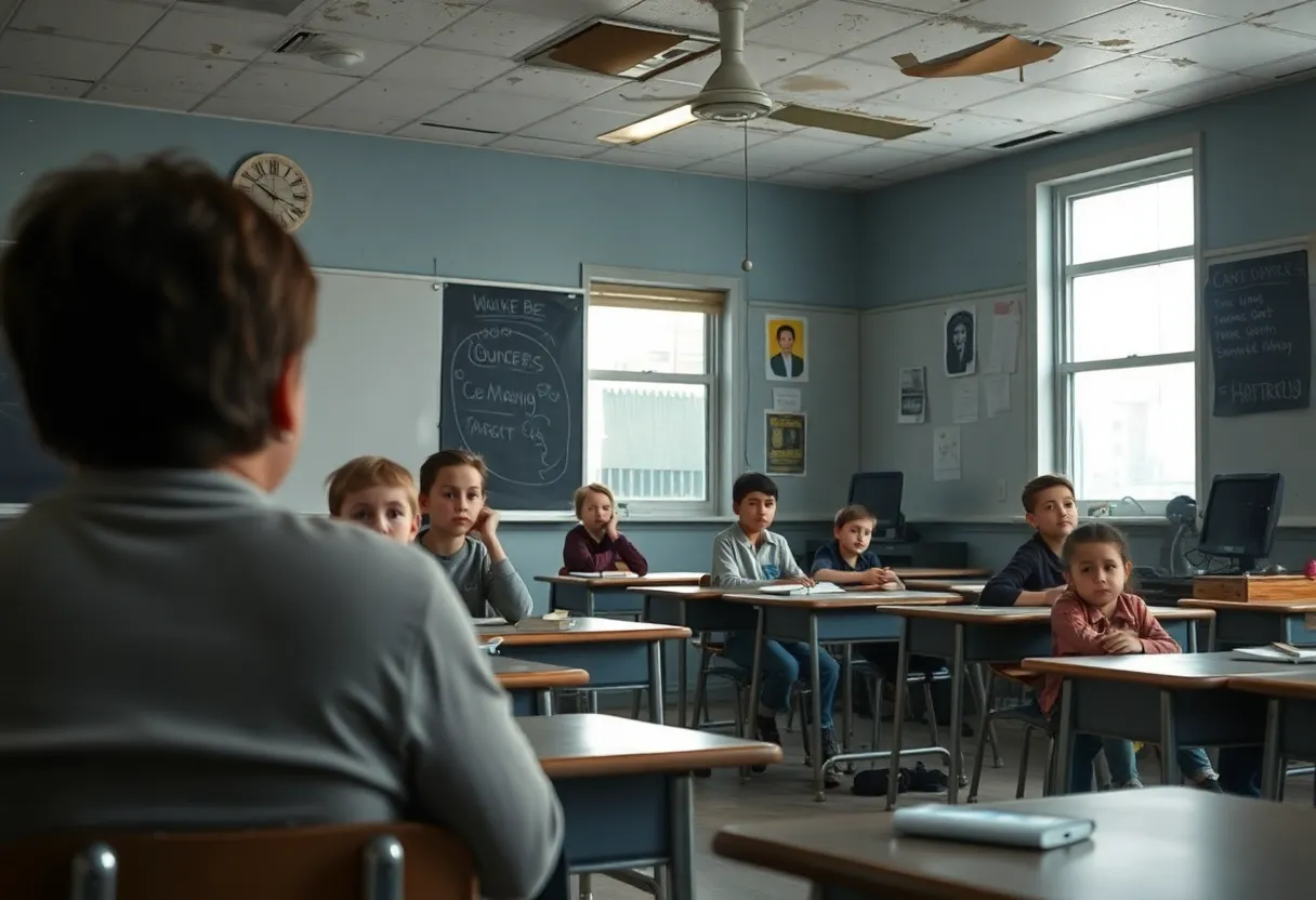 A concerned classroom scene illustrating the challenges in Oklahoma City education.
