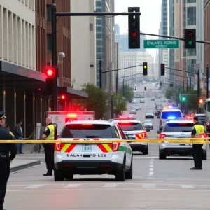 Emergency responders at the scene of a shooting in downtown Oklahoma City