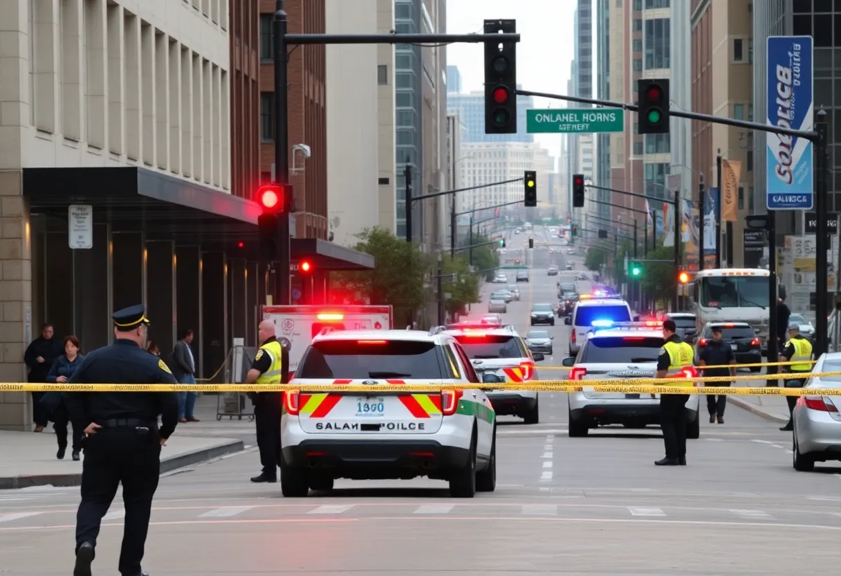 Emergency responders at the scene of a shooting in downtown Oklahoma City