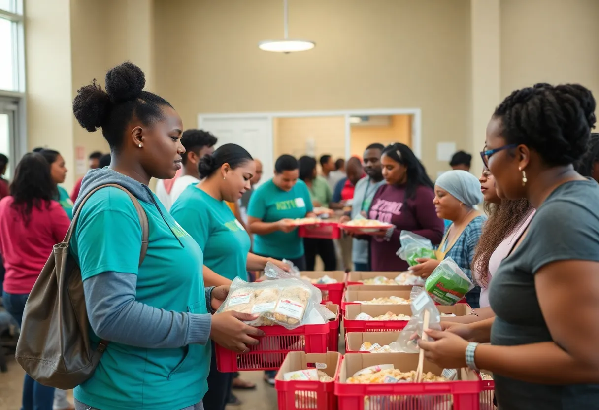 Volunteers distributing meals at an Oklahoma City community center