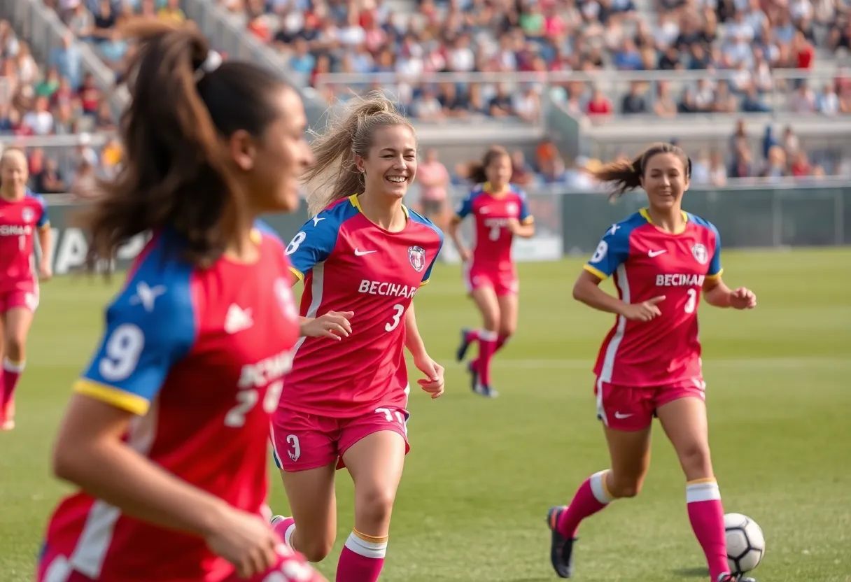 Women's soccer team from Oklahoma City University in action during a match.