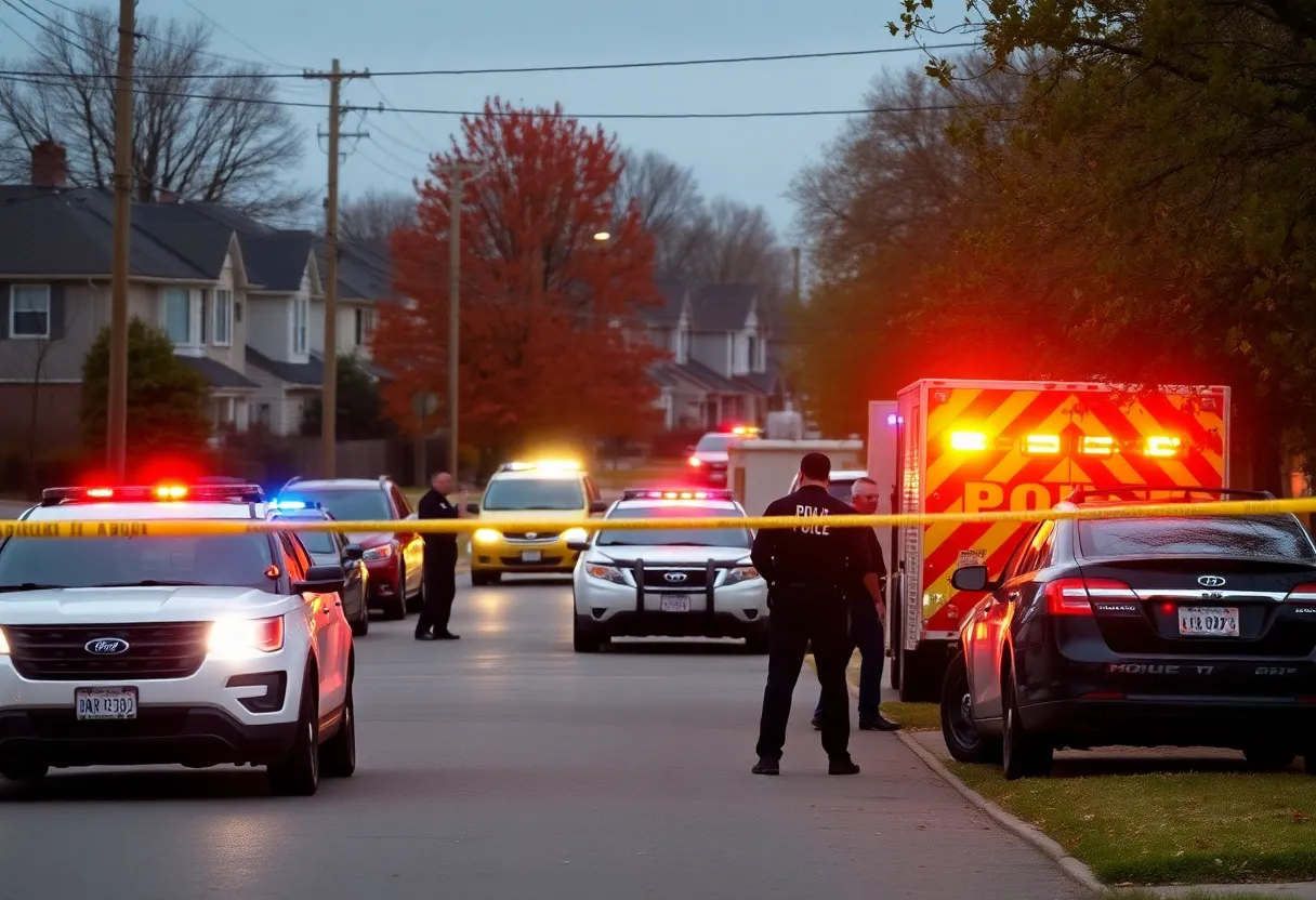 Scene of the Oklahoma City police standoff with emergency vehicles
