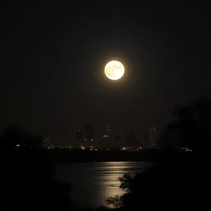 Supermoon over Oklahoma City skyline