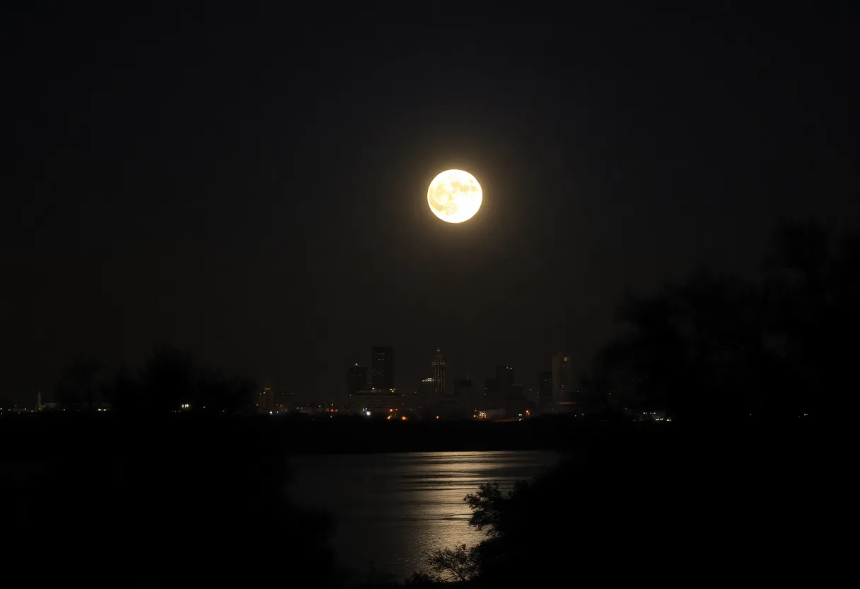 Supermoon over Oklahoma City skyline