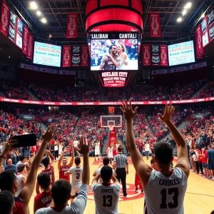 Celebration at Oklahoma City Thunder game with fans and players.