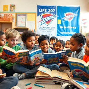 Elementary students participating in the Oklahoma City Thunder reading challenge.