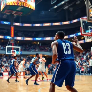 Oklahoma City Thunder playing against Denver Nuggets in a basketball game.