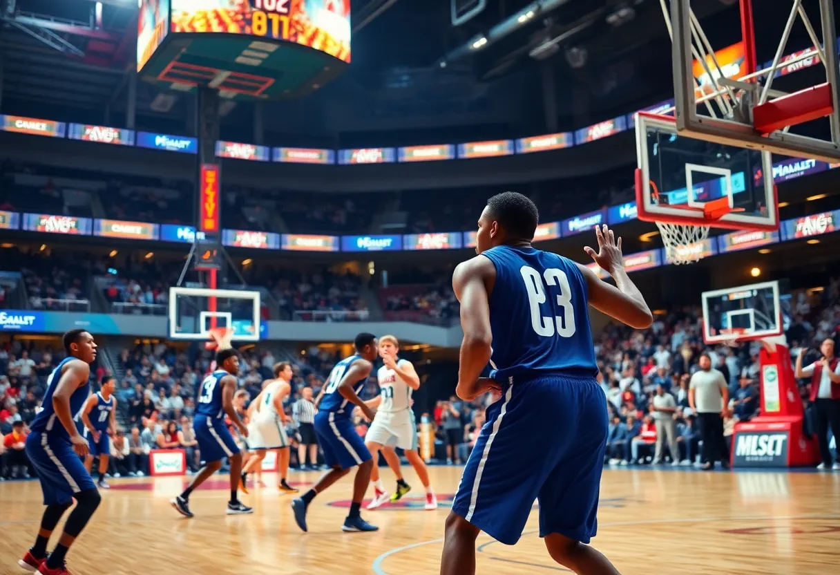 Oklahoma City Thunder playing against Denver Nuggets in a basketball game.