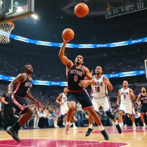 Oklahoma City Thunder players celebrating a victory on the court.