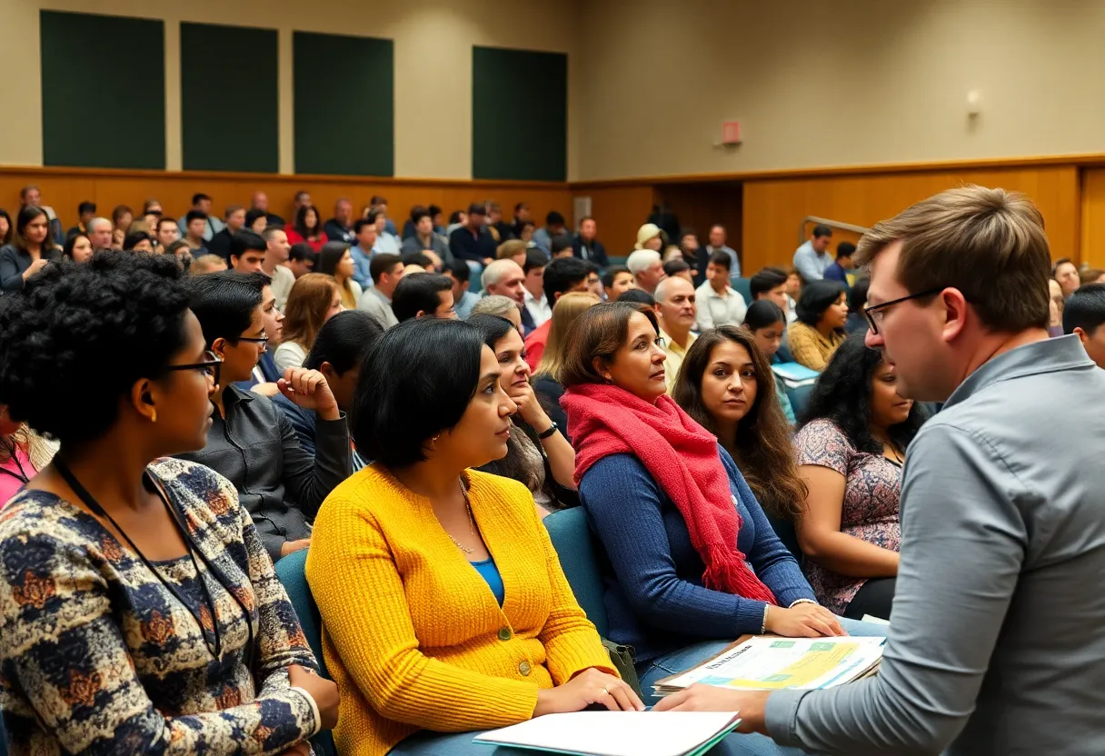 Community members participating in an educational town hall meeting in Oklahoma City.