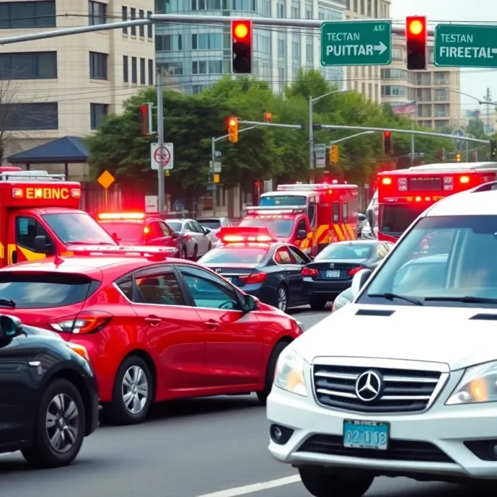 Emergency response teams at the scene of a three-car accident in Oklahoma City.