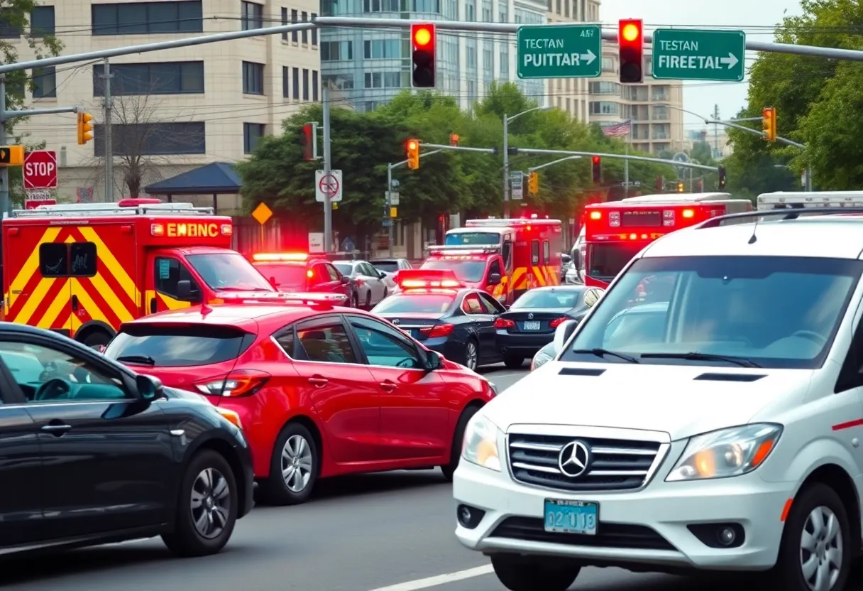 Emergency response teams at the scene of a three-car accident in Oklahoma City.