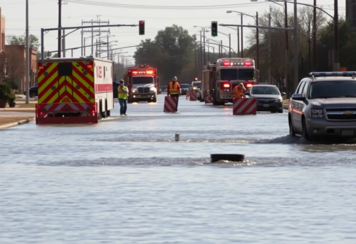 Emergency services managing flooding from a water main break in Oklahoma City.