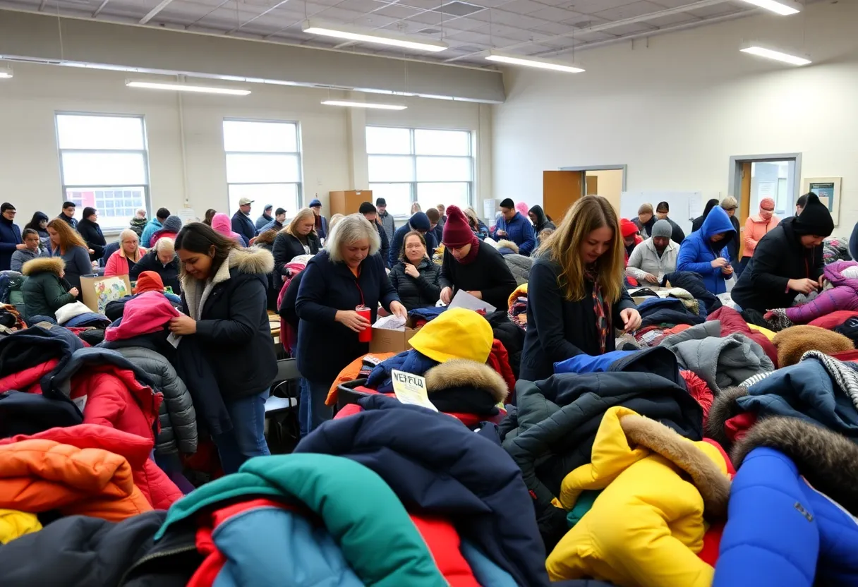 Volunteers sorting winter coats at the Oklahoma City winter coat drive