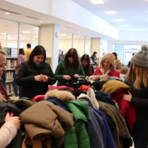 Volunteers sorting coats for a winter coat drive in Oklahoma City