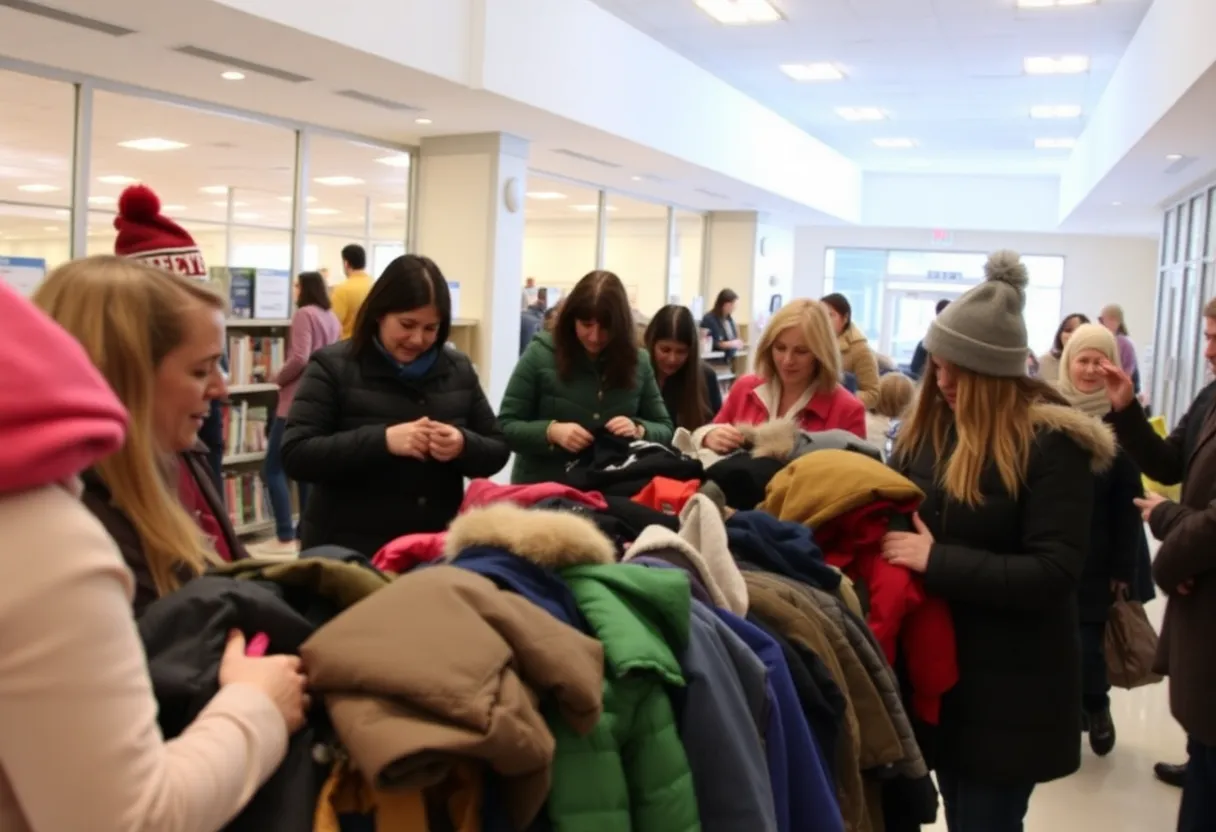 Volunteers sorting coats for a winter coat drive in Oklahoma City