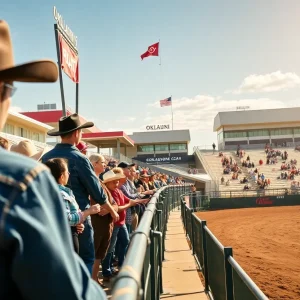 A collage of Oklahoma college athletics events featuring rodeo competitions and modern sports facilities.