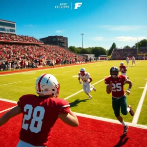 Action-packed Oklahoma college football game with players on the field.