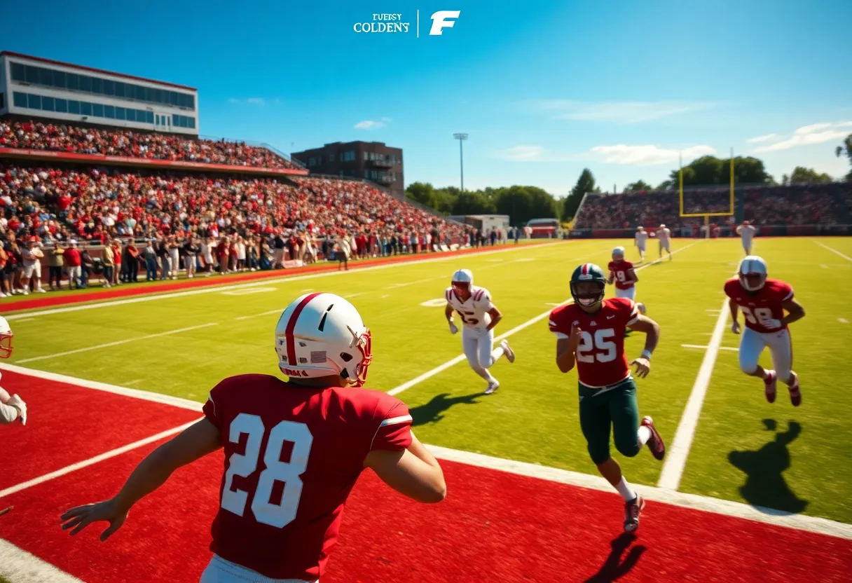 Action-packed Oklahoma college football game with players on the field.