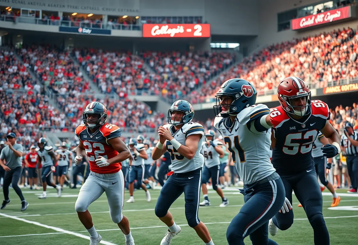 Oklahoma college football players in action during a game.