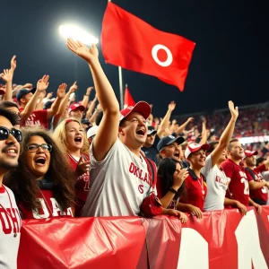 Oklahoma college football fans celebrating an upset victory