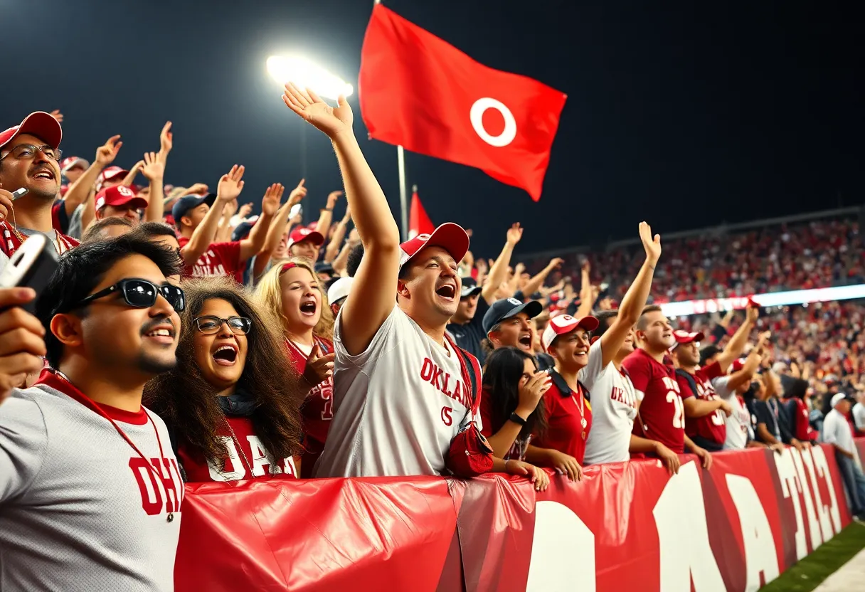 Oklahoma college football fans celebrating an upset victory