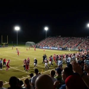 Oklahoma football team running on the field during a game.