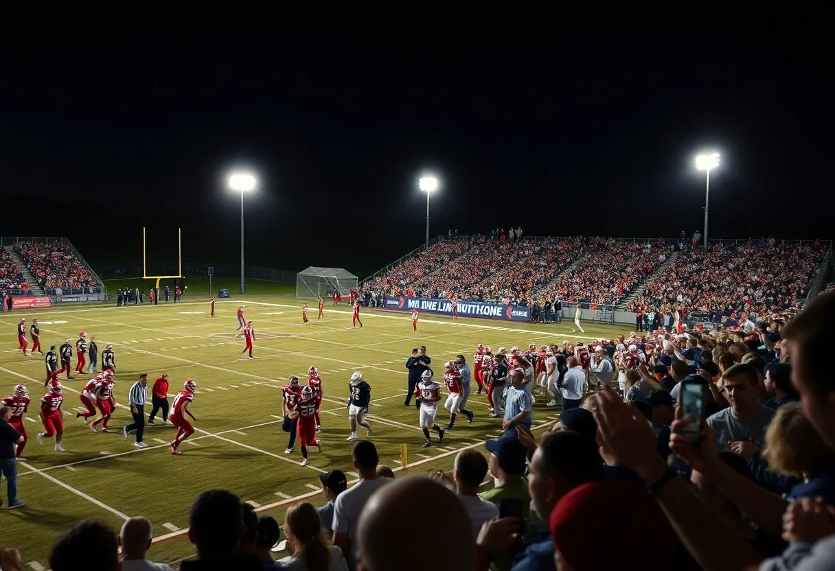 Oklahoma football team running on the field during a game.