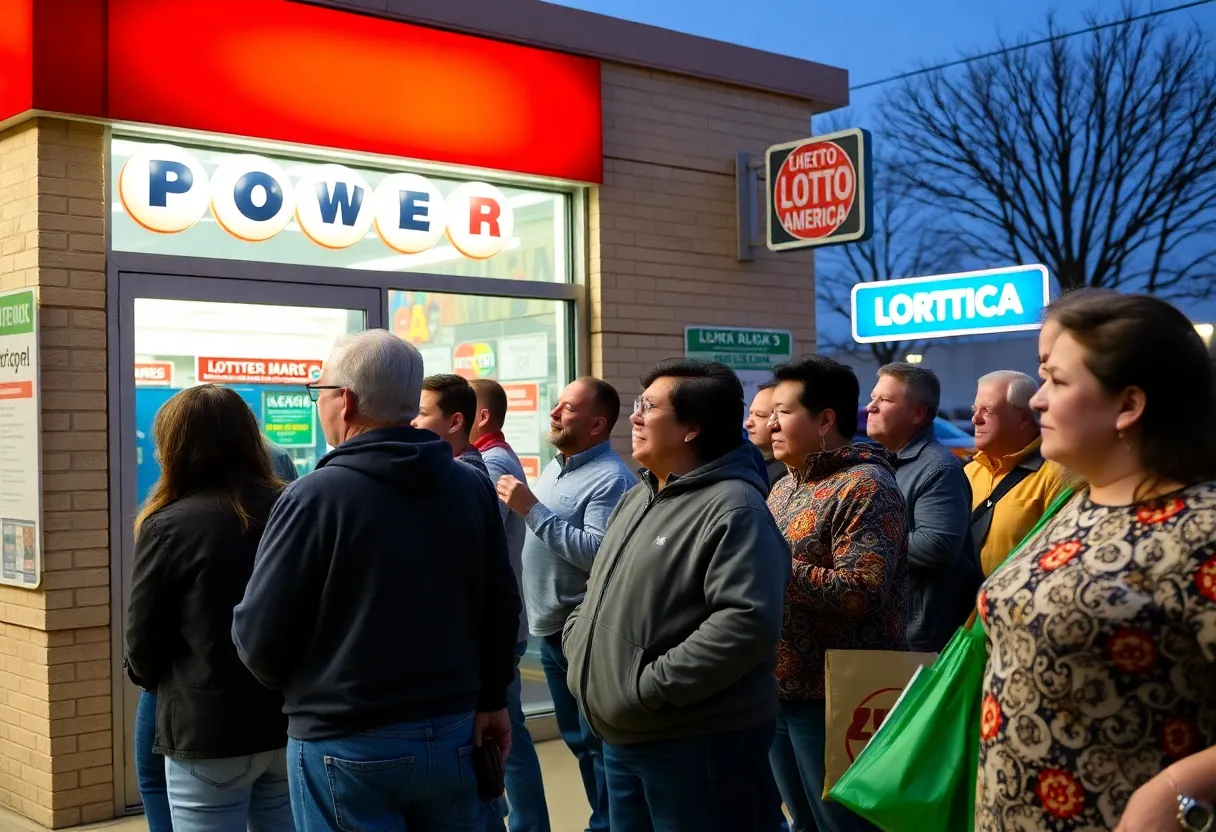 Lottery players waiting in line at a store in Oklahoma City