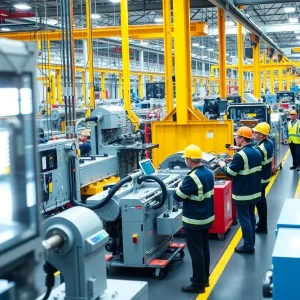 A manufacturing facility bustling with activity