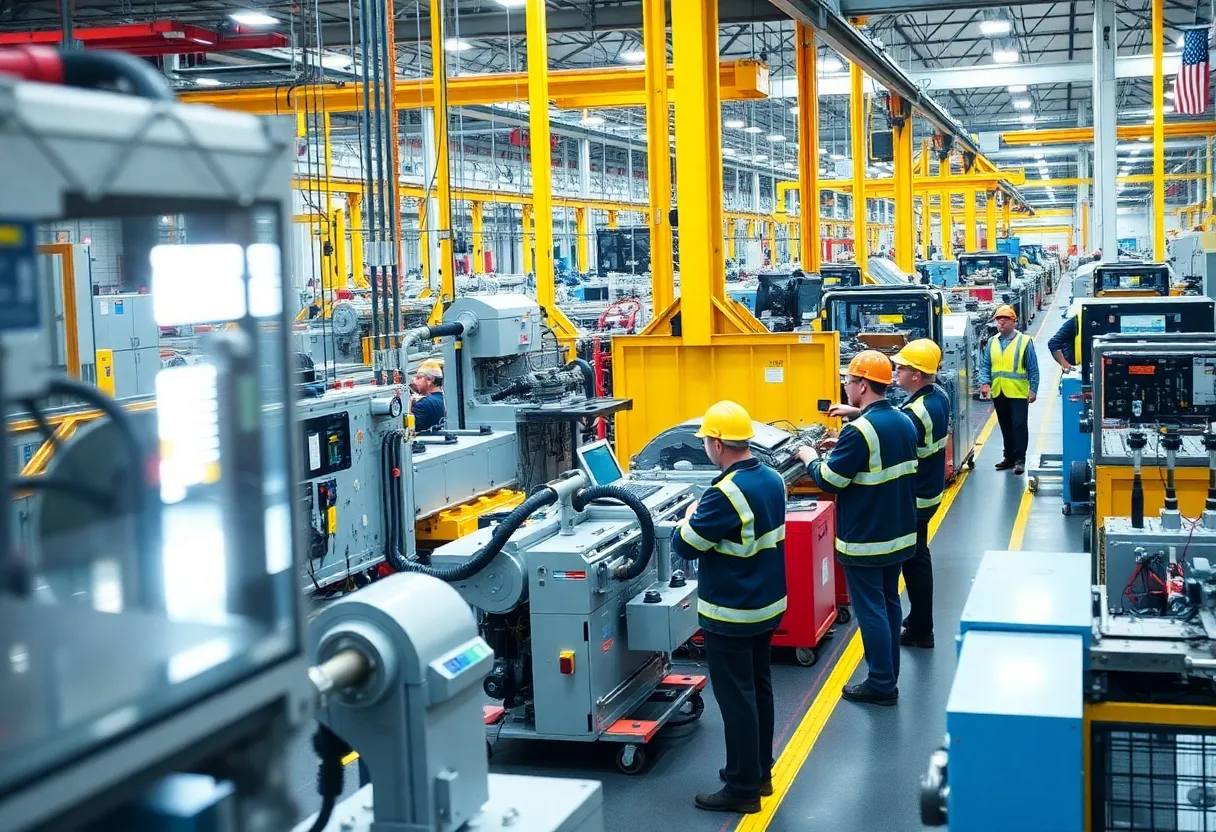 A manufacturing facility bustling with activity