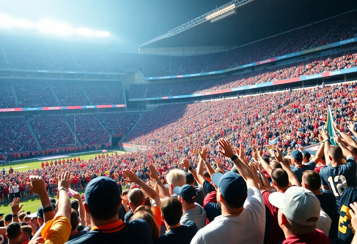 Football fans celebrating during an NFL game