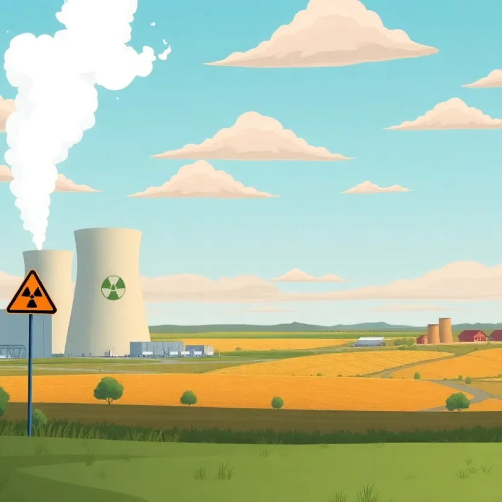 Illustration of a nuclear power plant in Oklahoma, depicting the balance of risks and opportunities in energy planning.