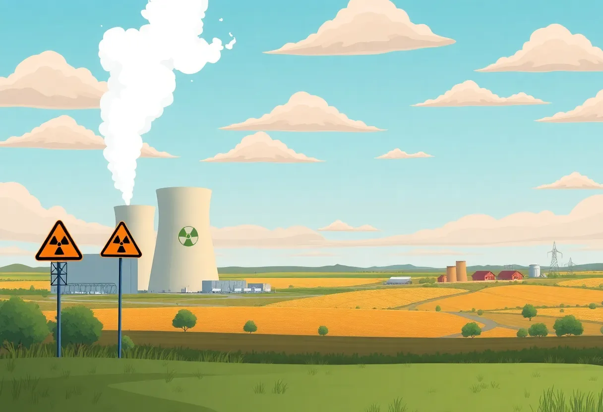 Illustration of a nuclear power plant in Oklahoma, depicting the balance of risks and opportunities in energy planning.