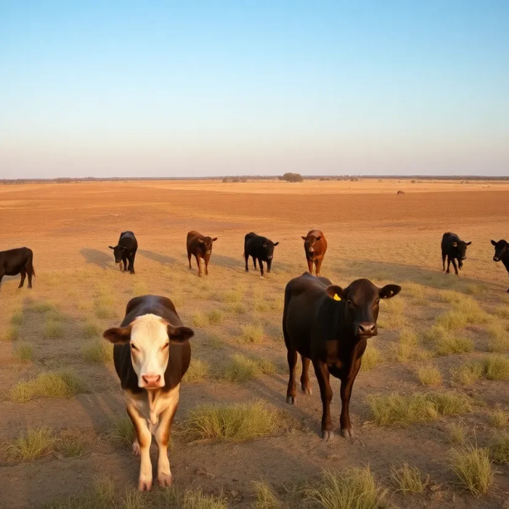 Cattle grazing on an Oklahoma ranch under a sunny sky