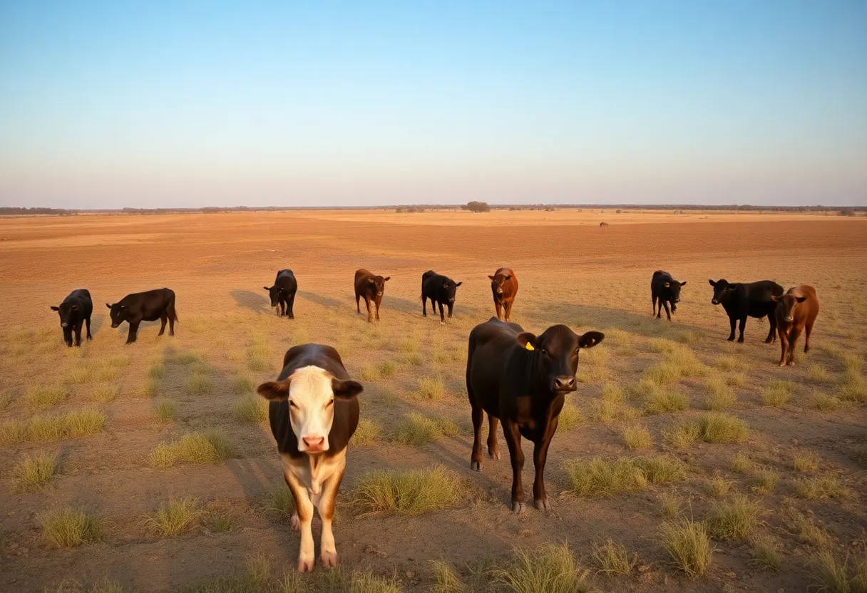 Cattle grazing on an Oklahoma ranch under a sunny sky