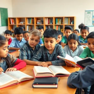 Students in a classroom focused on literacy and STEM education