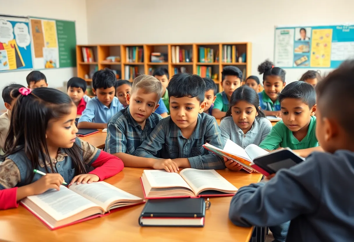 Students in a classroom focused on literacy and STEM education