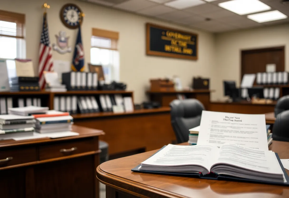Interior of the Oklahoma Secretary of State office with administrative tools.