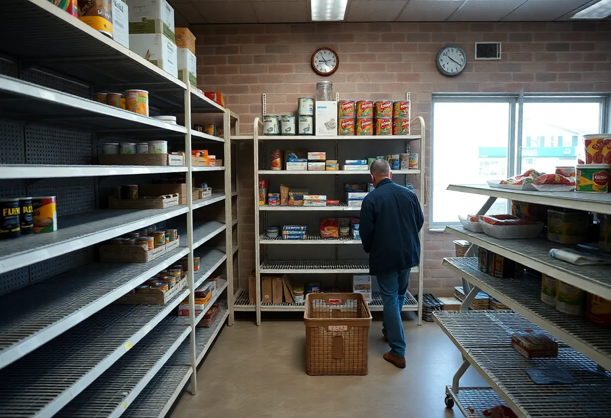 Empty food pantry shelves representing the potential suspension of Oklahoma SNAP benefits