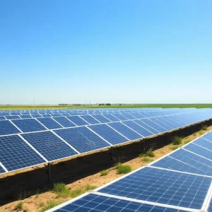 Solar panels in a vast open field in Oklahoma