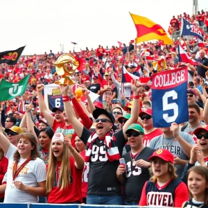 Fans of Oklahoma Sooners celebrating in team colors