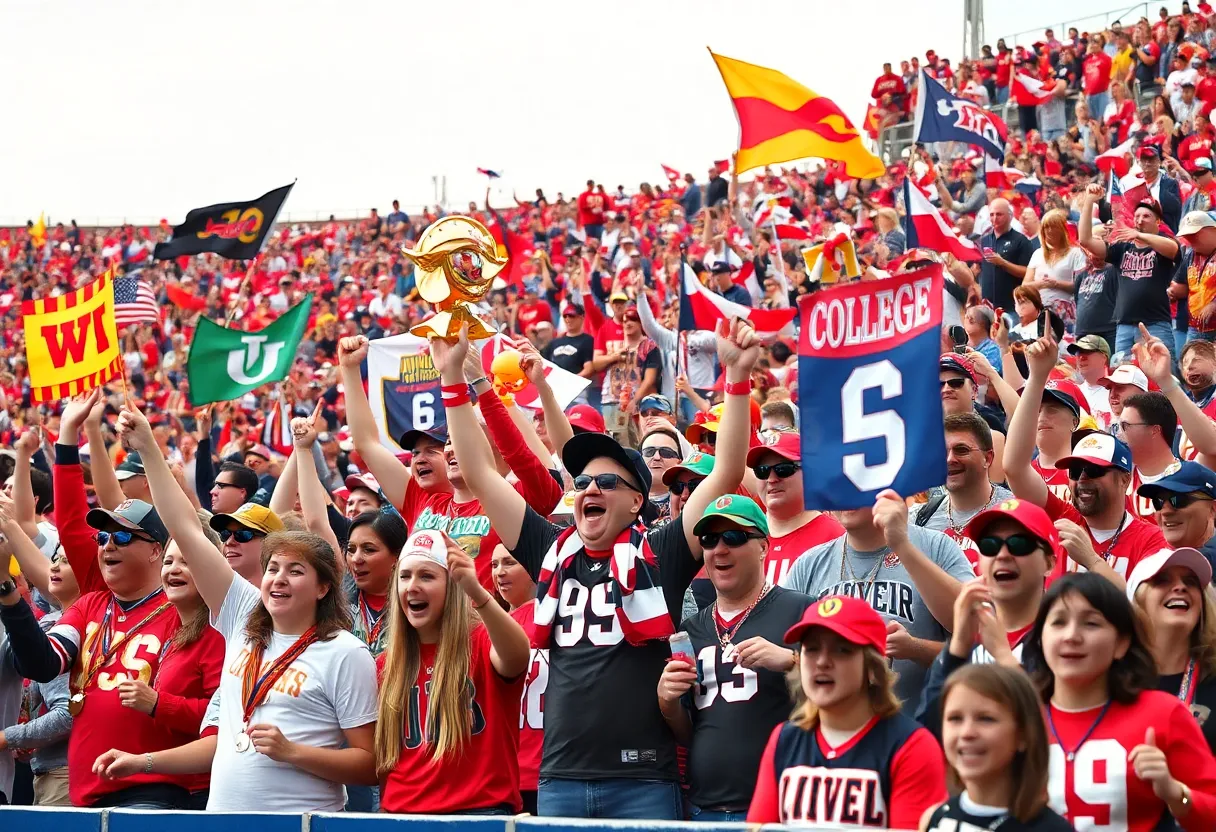 Fans of Oklahoma Sooners celebrating in team colors