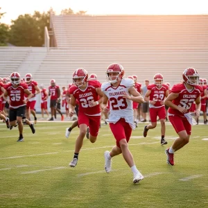 Football players training at the University of Oklahoma