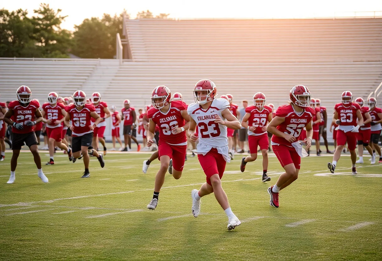 Football players training at the University of Oklahoma