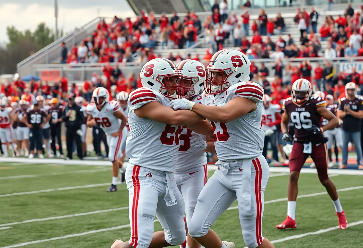 Oklahoma Sooners players in action during a football game