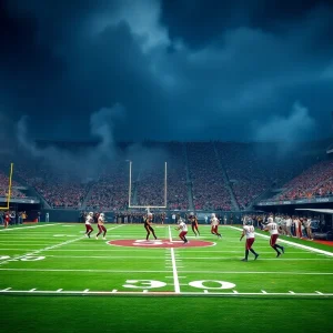 Football game between Oklahoma Sooners and Ole Miss Rebels with a close score