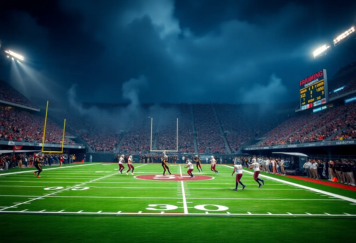 Football game between Oklahoma Sooners and Ole Miss Rebels with a close score