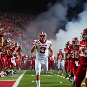 Oklahoma Sooners in action during a football rivalry game